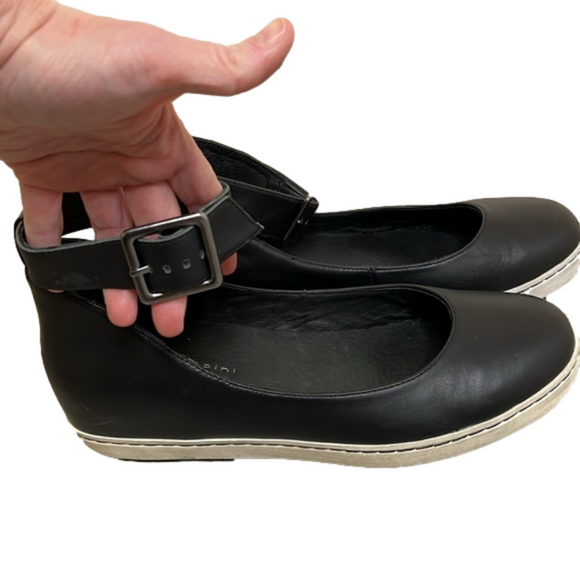 SARAH PACINI Italian Black Leather Flat with Ankle Strap, EUR 40 (US 9-9.5) - Picture 2 of 8